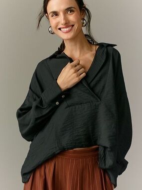 Anthropologie The Dylon Long-Sleeve Wide-Placket Top - Size LP